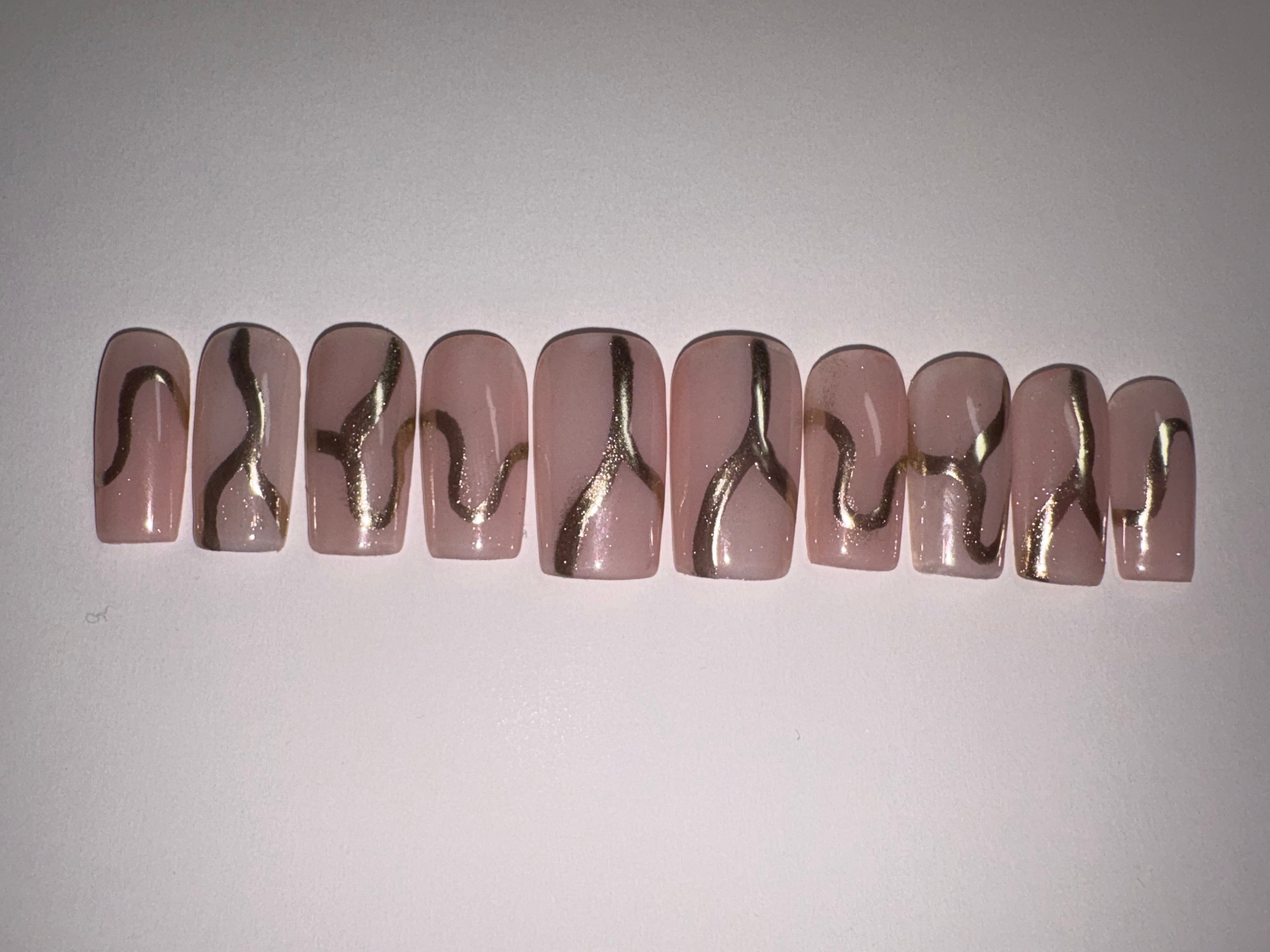 Medium Square Milky Nude Nails with Chrome Design Set