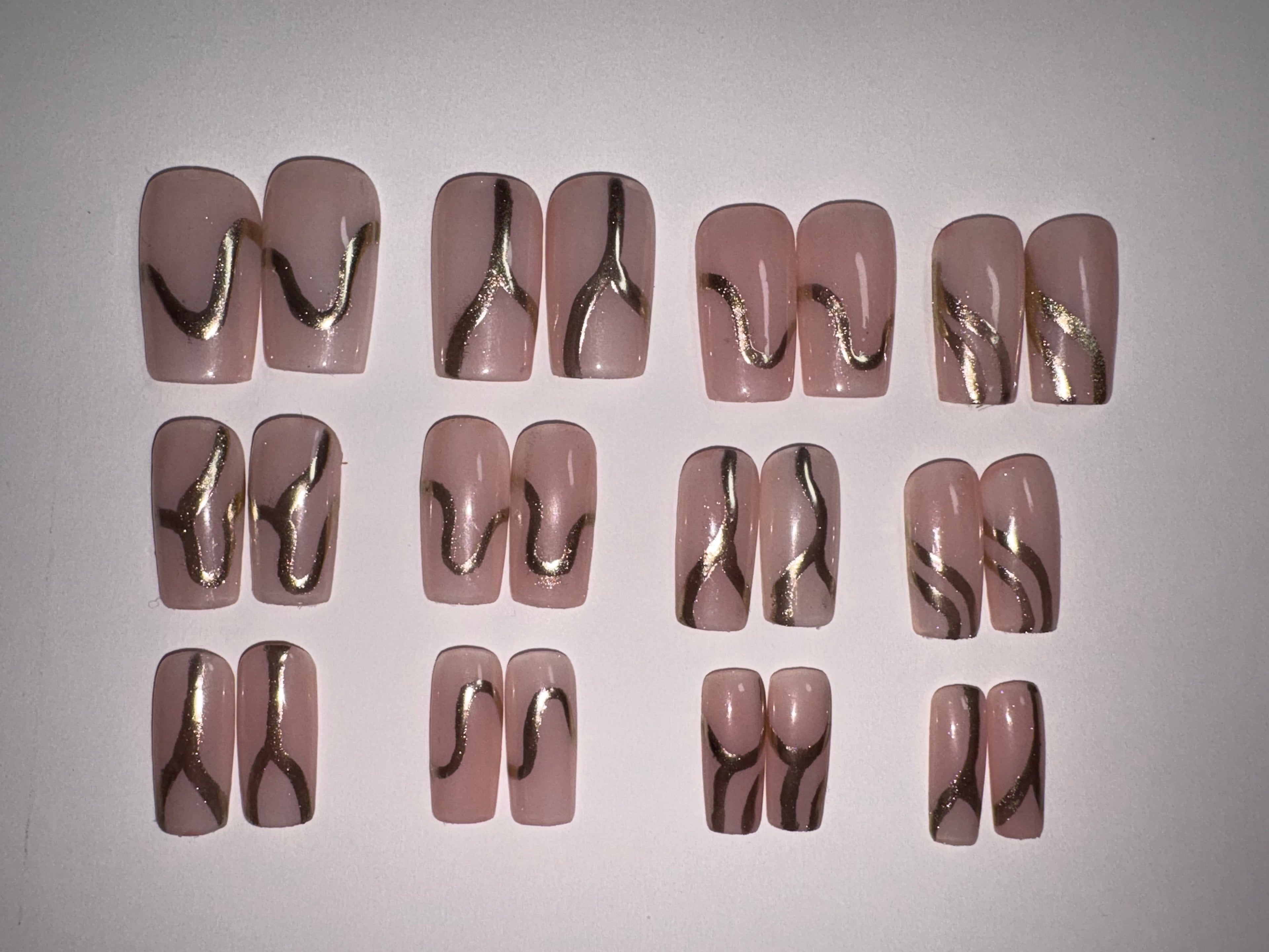 Medium Square Milky Nude Nails with Chrome Design Set