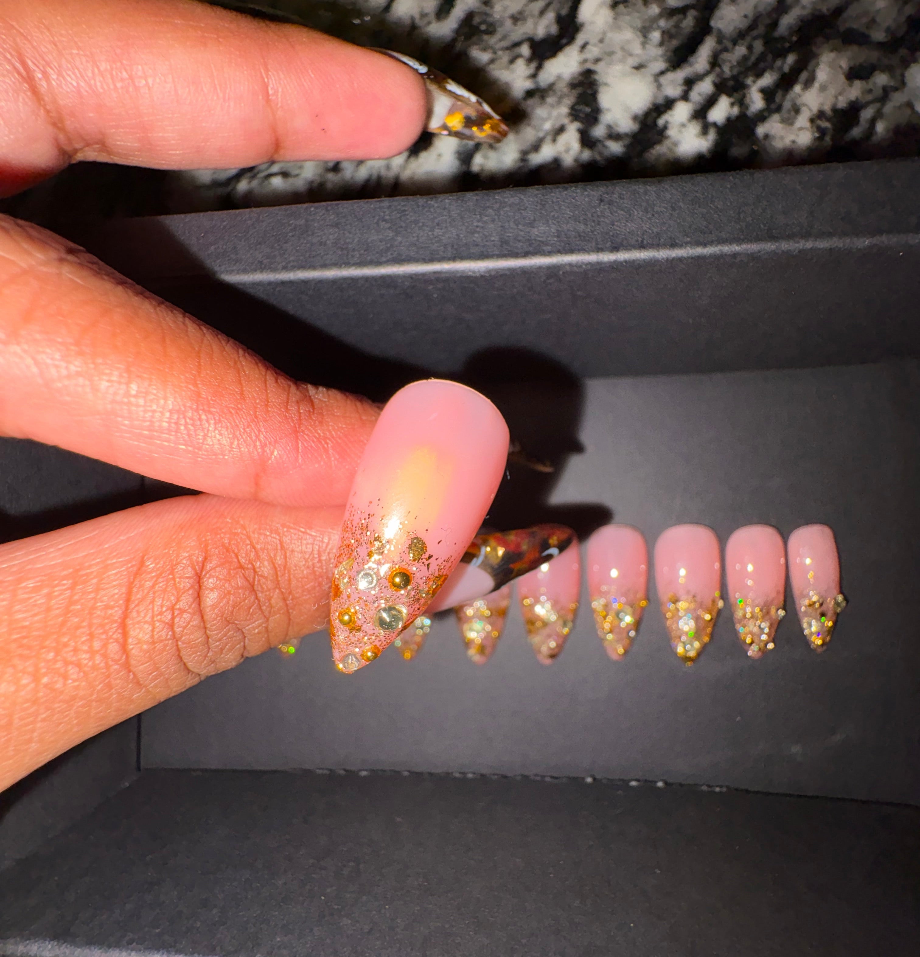 Medium Stiletto Golden Crystals Set