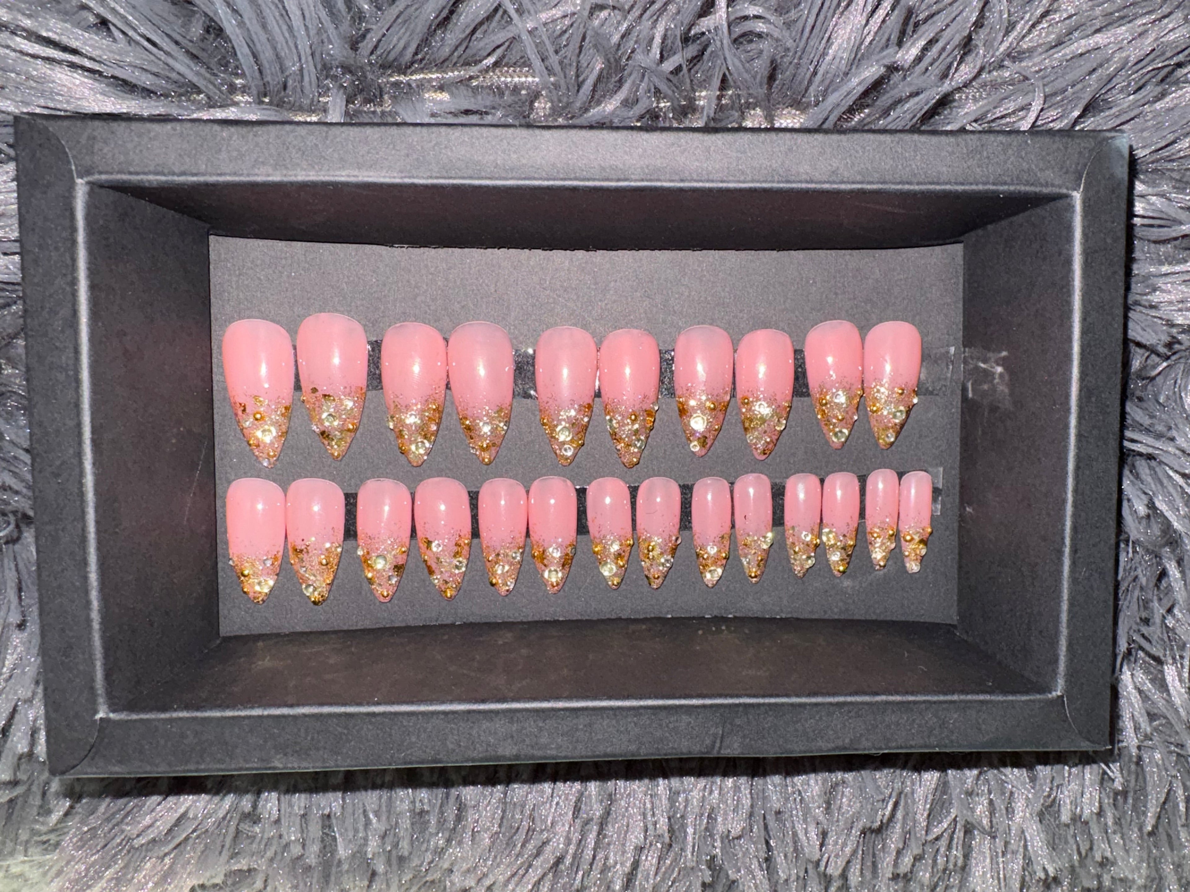 Medium Stiletto Golden Crystals Set