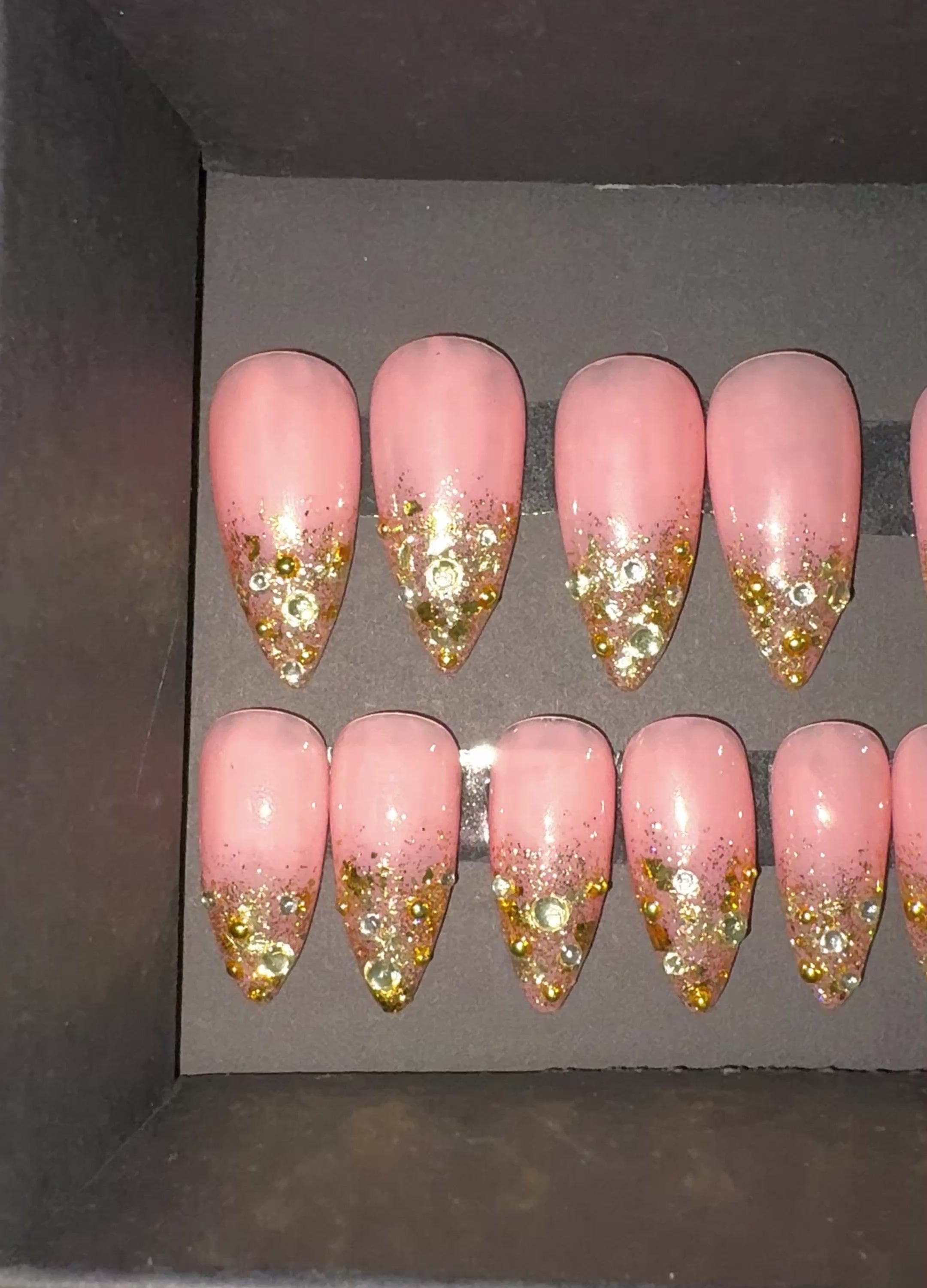Medium Stiletto Golden Crystals Set