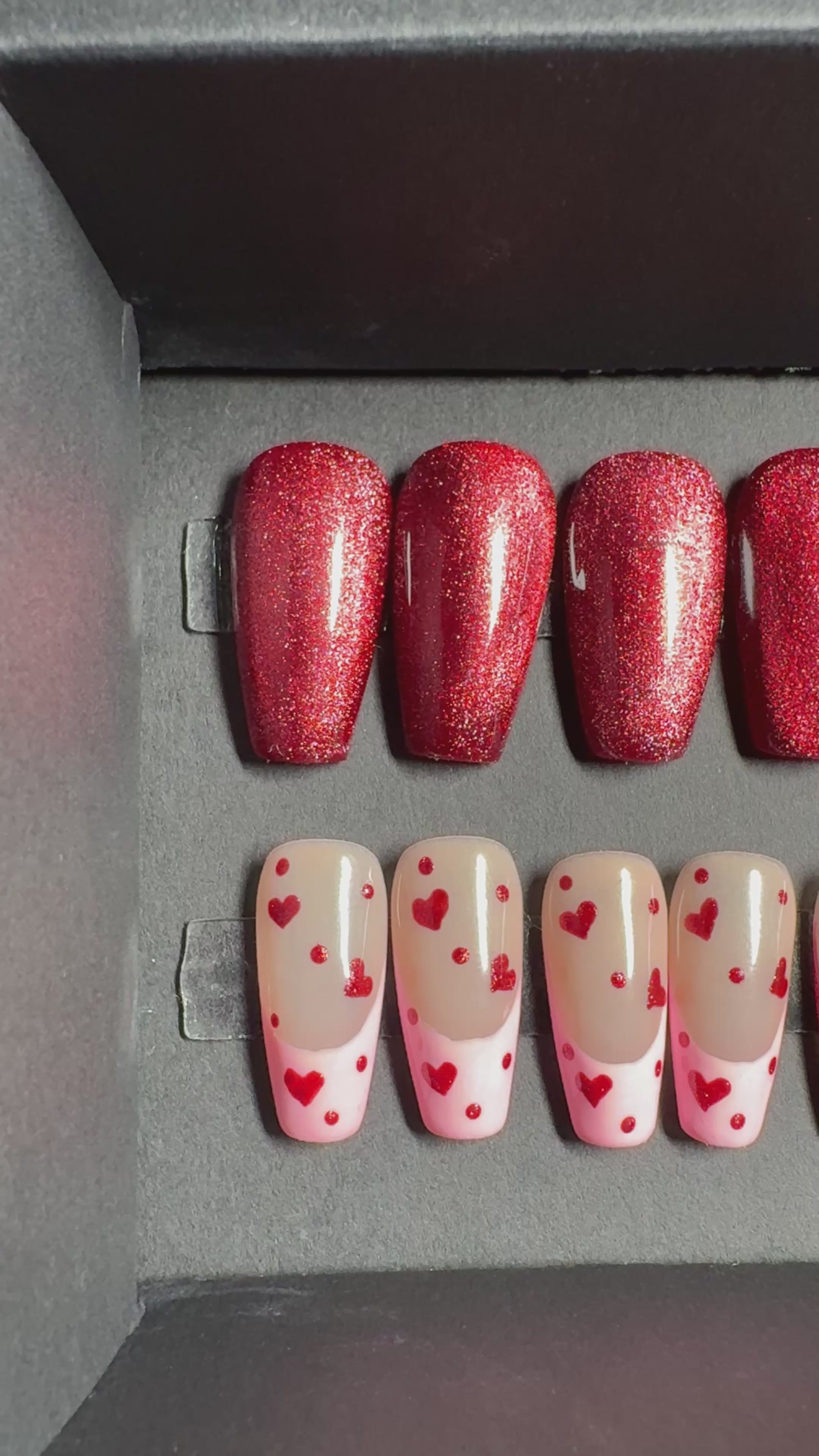 Mini Hearts Medium Coffin Press On Set